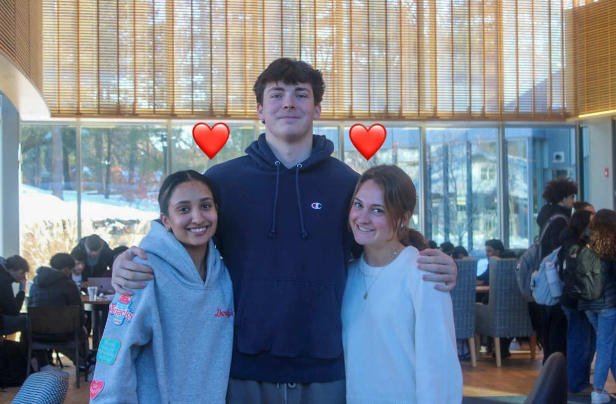 Matthew Newman (Class I) and his two valentines: Emily Rowley (Class I) and Kavi Shankar (Class I)