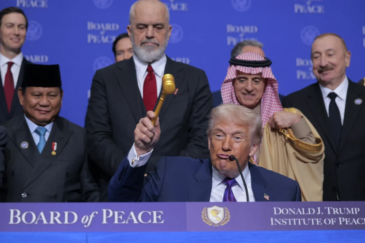 President Trump signing the founding Charter of the Board of Peace at the World Economic Forum in Davos, Switzerland